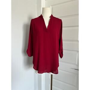 JOLT Burgundy Lace Back Sleeveless Button Sleeve Blouse--Size Small